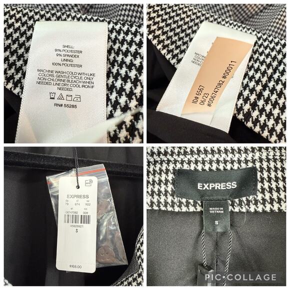 Express New Black White Houndstooth Blazer Small Double Breasted Academia Office - Picture 10 of 13